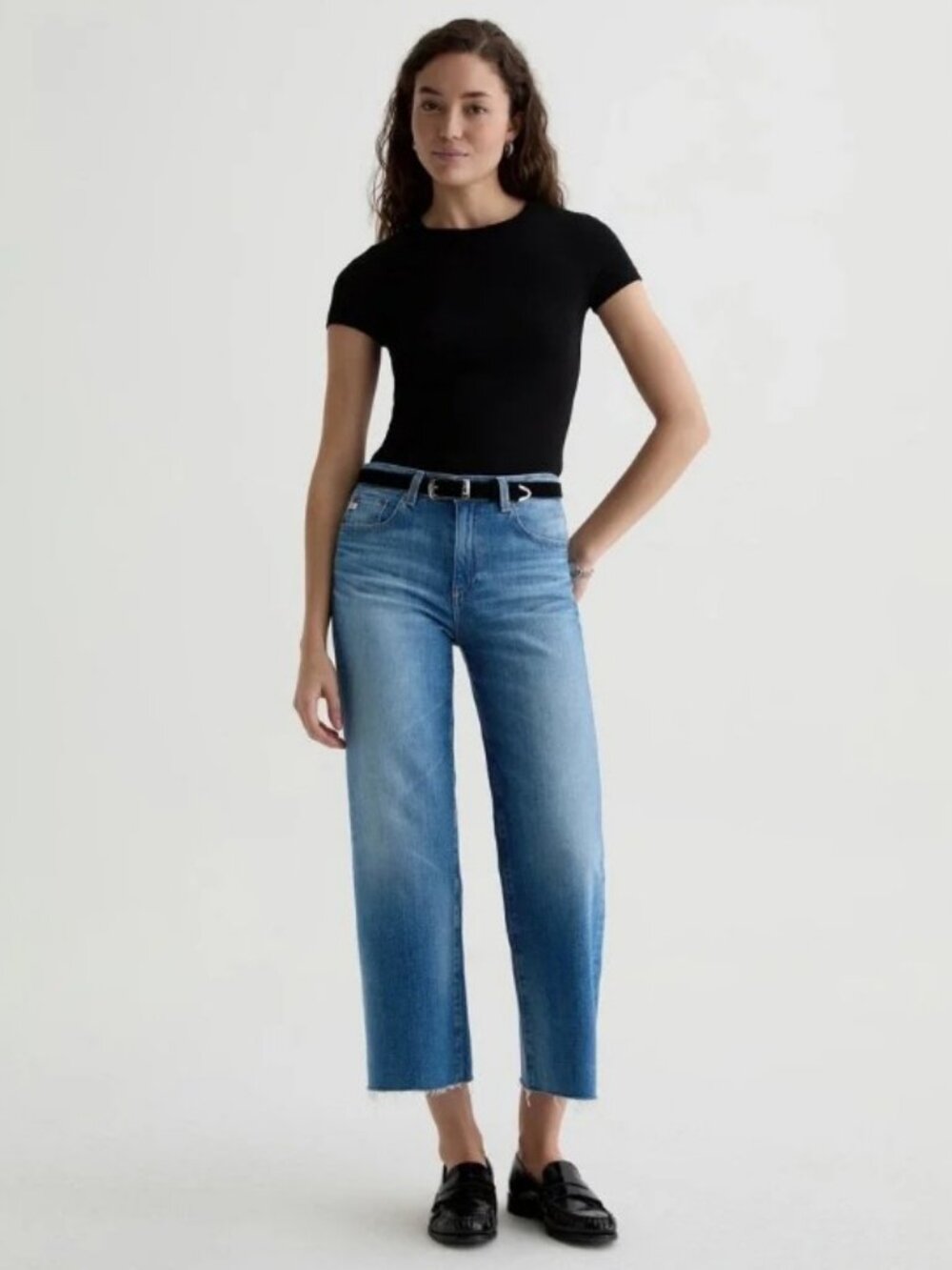 AG Saige Wide-Leg Crop Hi Rise Fit Frayed Hem Jeans Size 27